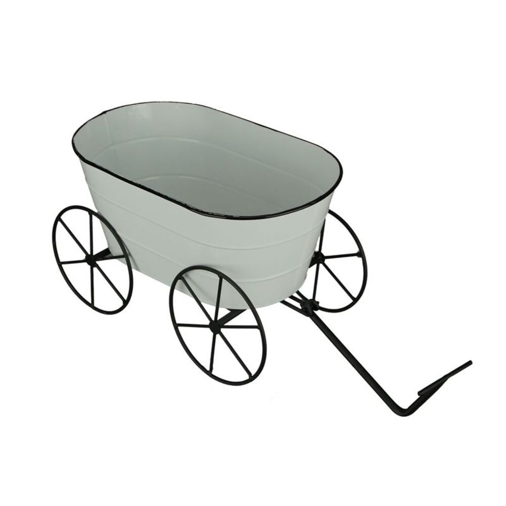 White and Black Metal Enamelware Garden Farmhouse Wagon Planter